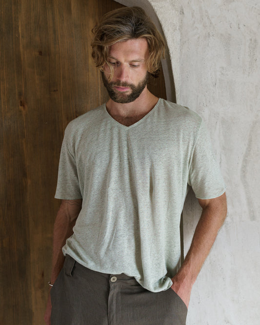 V-NECK LINEN FOG