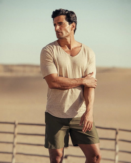 V-NECK LINEN SAND