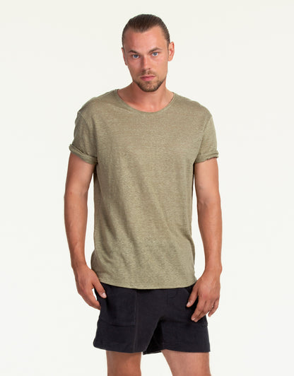 C-NECK PURE LINEN OLIVE