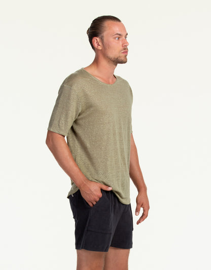 C-NECK PURE LINEN OLIVE