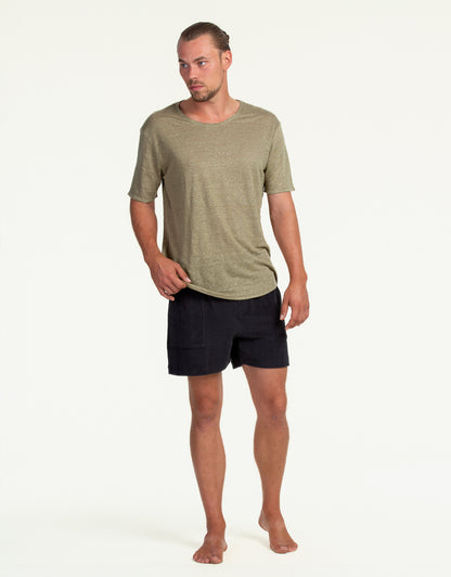 C-NECK PURE LINEN OLIVE