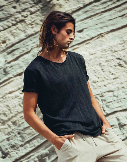 C-NECK LINEN NERO