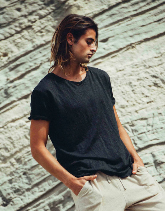 C-NECK LINEN NERO