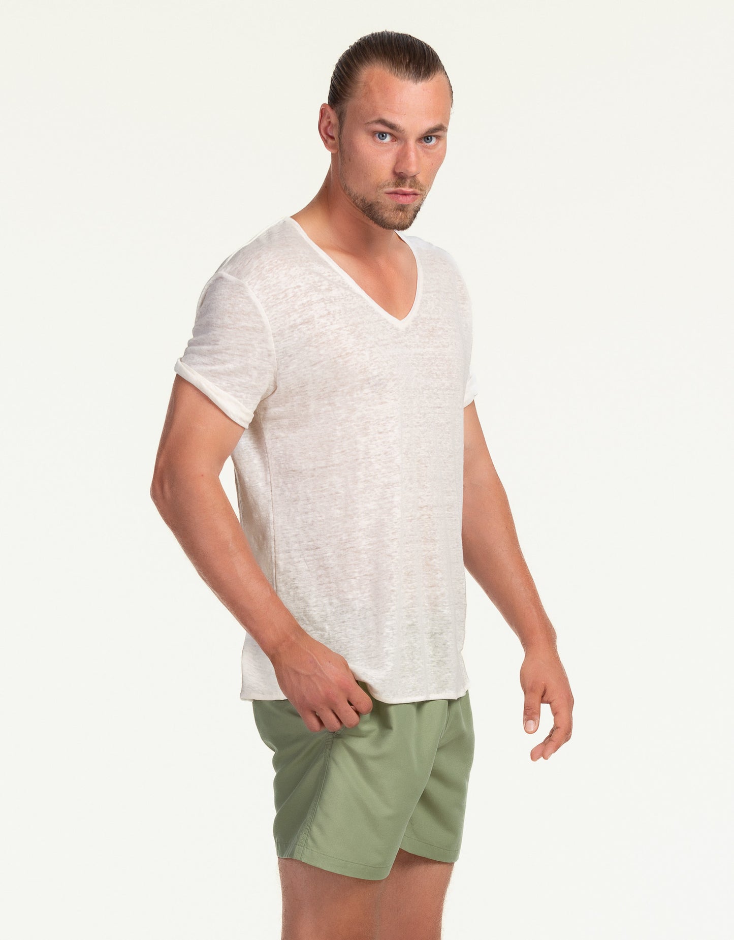 V-NECK LINEN BLANC