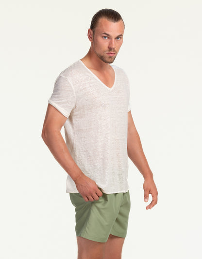 V-NECK PURE LINEN BLANC