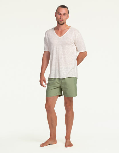 V-NECK PURE LINEN BLANC