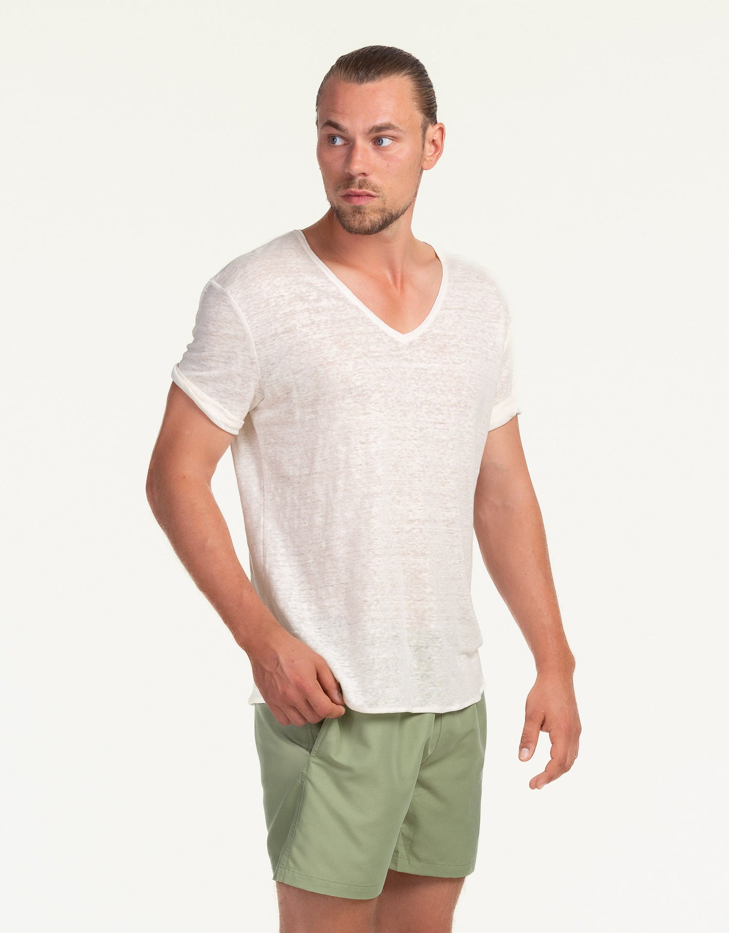 V-NECK LINEN BLANC