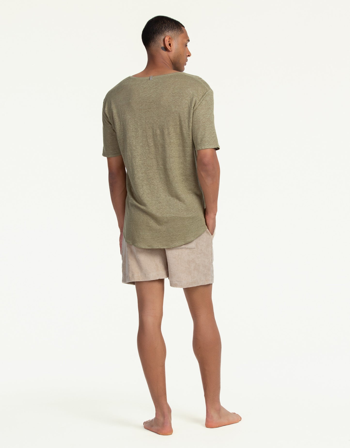 V-NECK PURE LINEN OLIVE