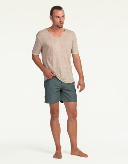 V-NECK PURE LINEN SAND